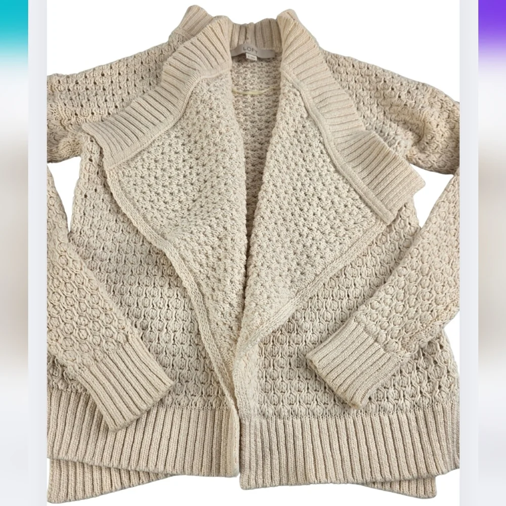 Loft Cream Open-Front Size S Cardigan Sweater Classic 3126-CN